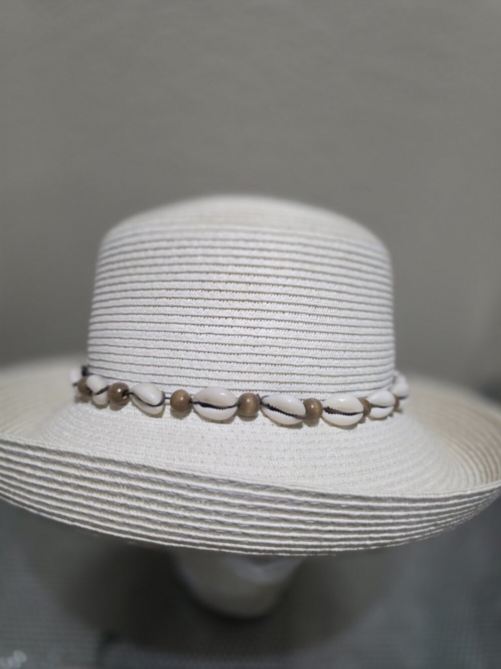 Scala Vintage Paper Straw Hat Cream Bead Detail Adult One Size